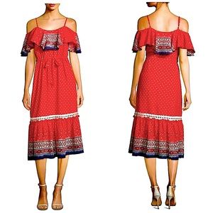 ❤️(NWT) MISA LOS ANGELES RED LARSEN BOHEMIAN OFF SHOULDER MIDI DRESS ❤️